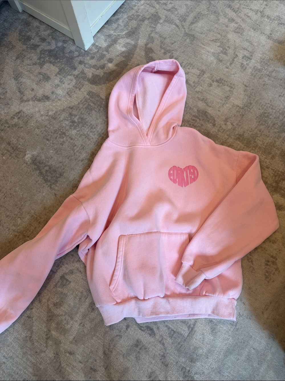 Edikted Pink Heart Hooded Pullover Sweatshirt